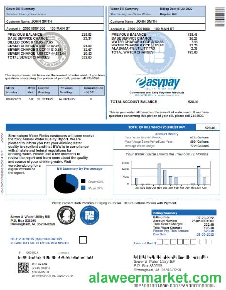 UNITED KINGDOM SEWER & WATER utility bill Word and PDF template
